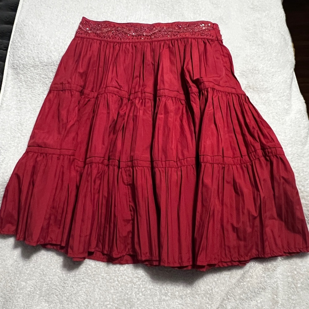 Rust/deep rose tiered skirt